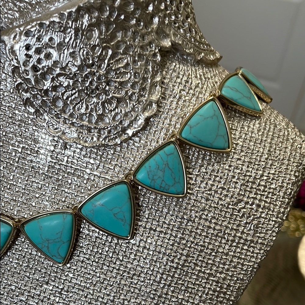 Lauren Ralph Lauren Blue and Gold Geometric Necklace - Picture 5 of 9